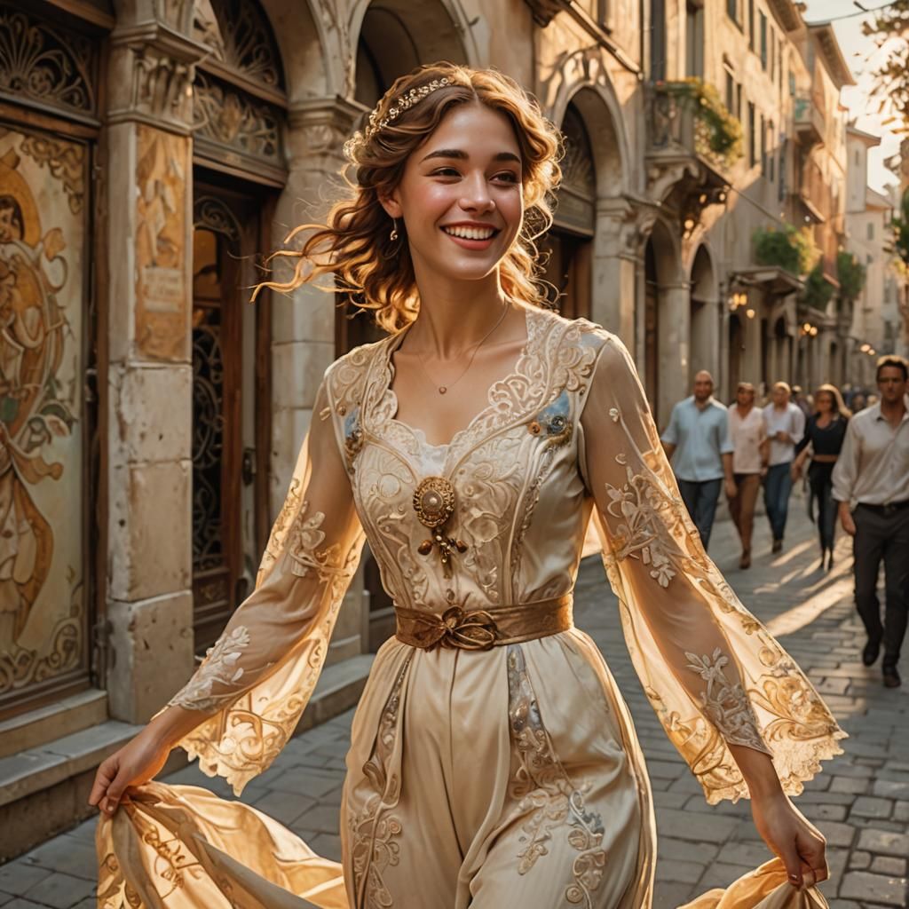 Elegant Art Nouveau Woman in Venetian Splendor