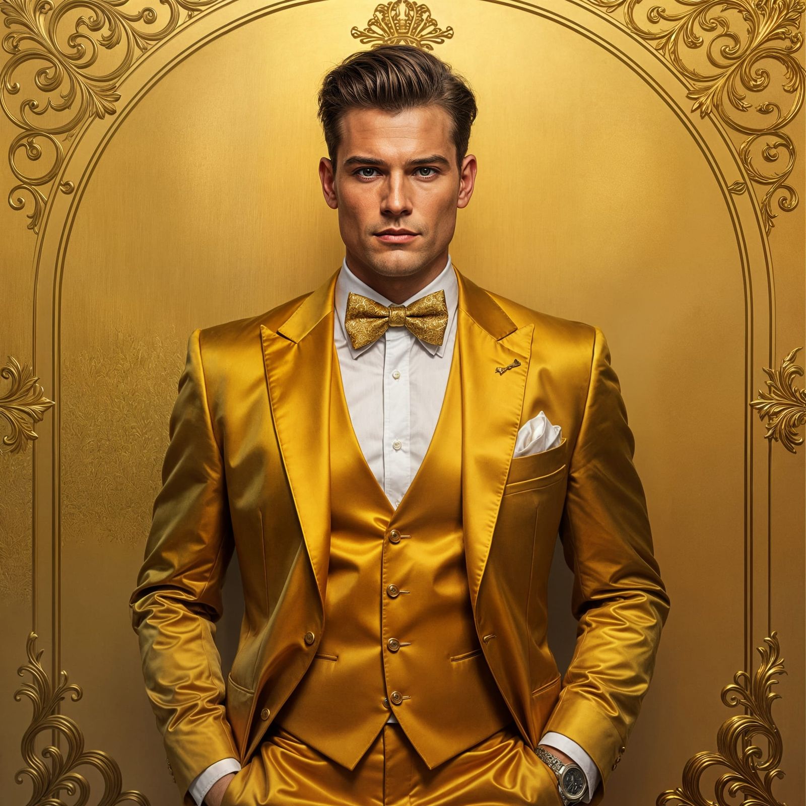 Golden Suited Man in Art Deco Style