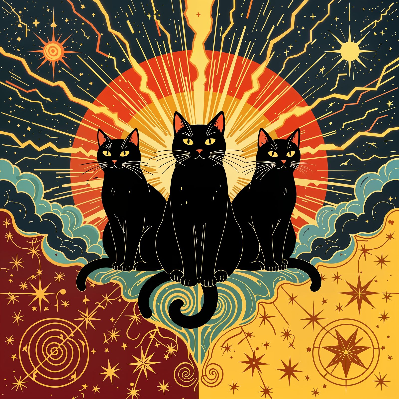 Ethereal Cosmic Cats with Radiating Lightning