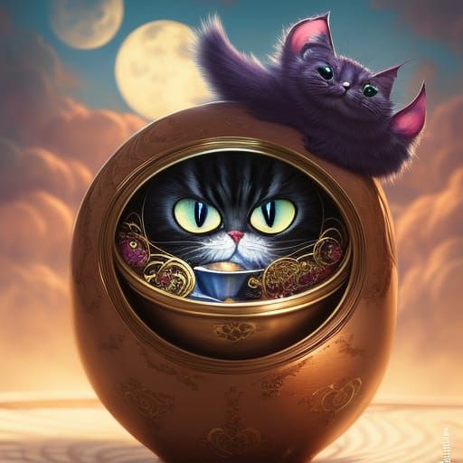 Cheshire Cat in Teacup: Anime Art Style