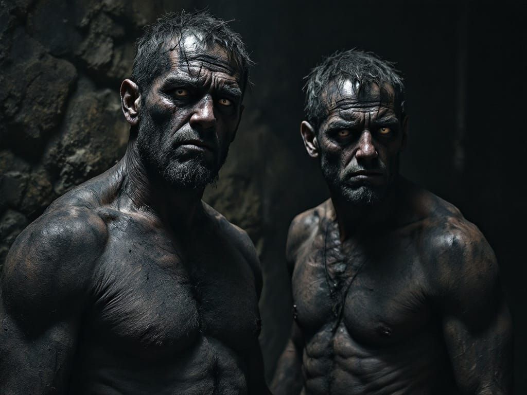 Coal Miners in a Somber Industrial Landscape