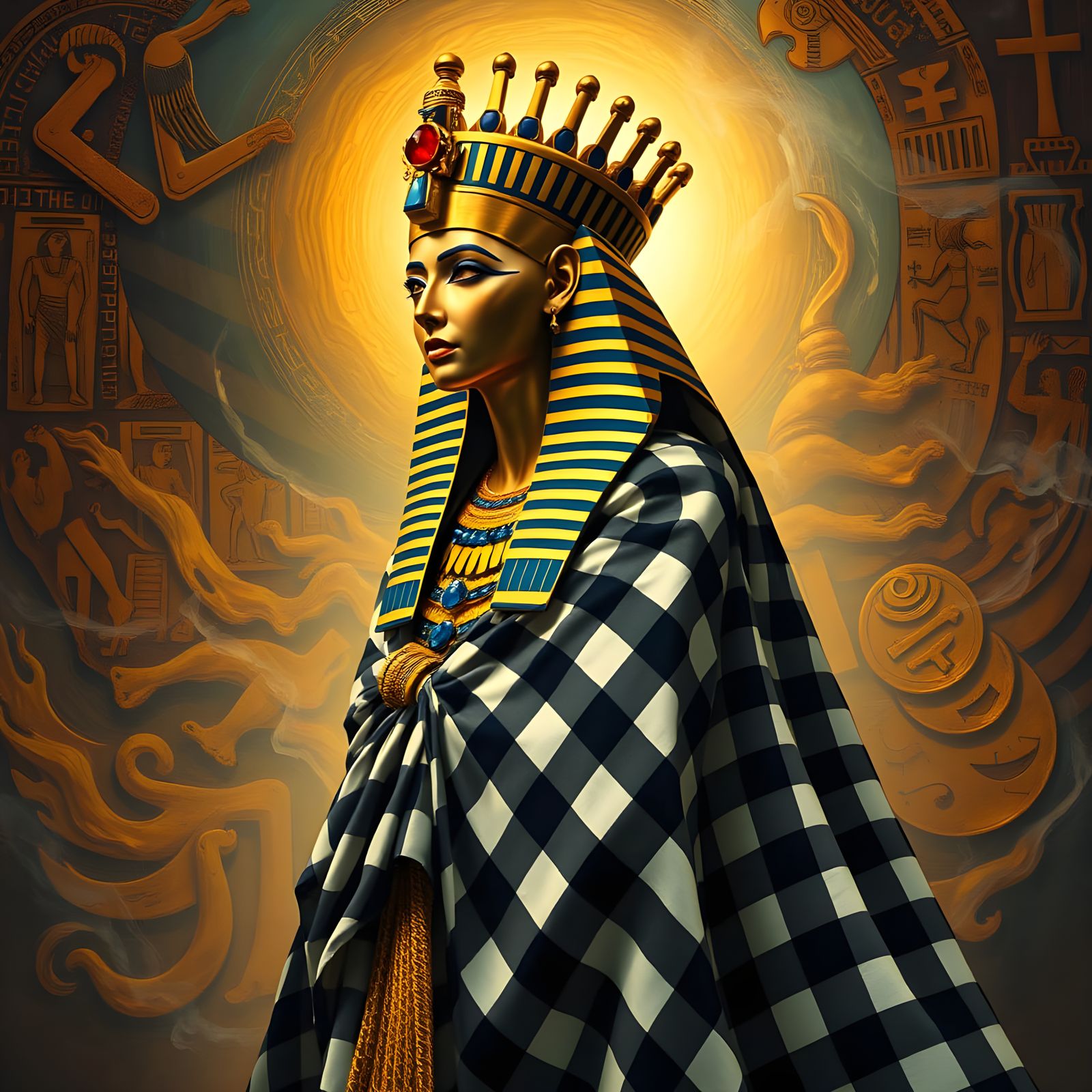 Surreal Gingham Goddess from Ancient Egypt