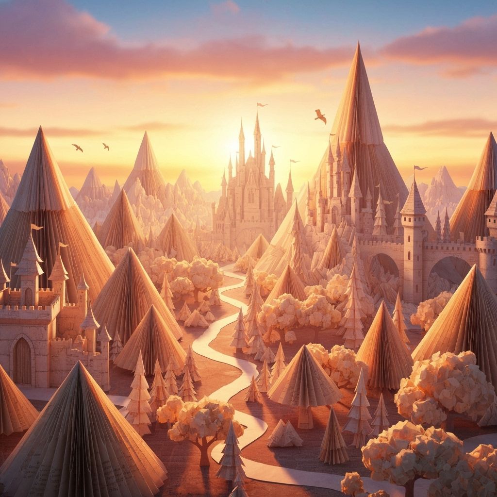 Magical Origami Kingdom at Sunset