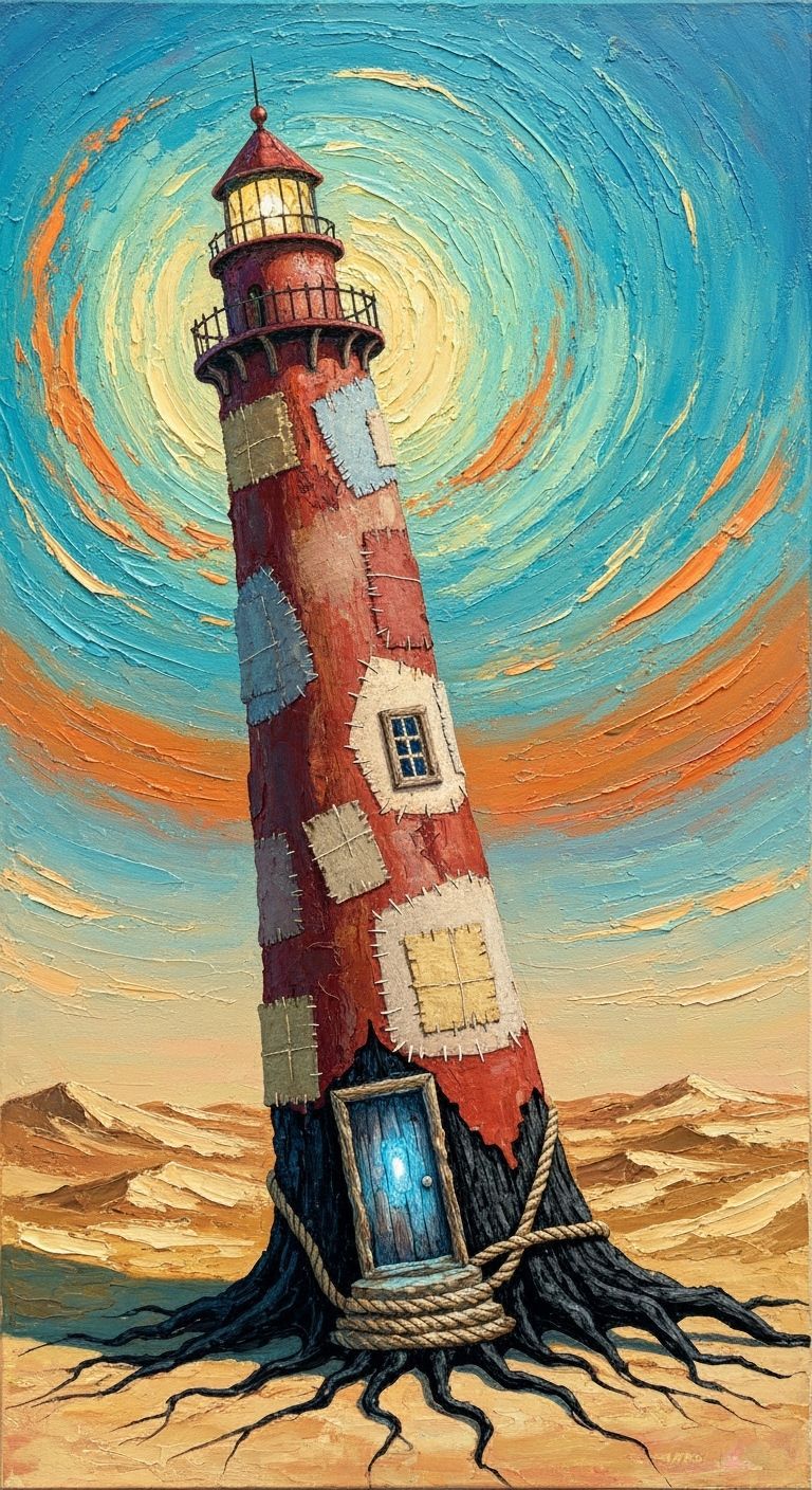 Surreal Lighthouse of Memory in Painterly Style