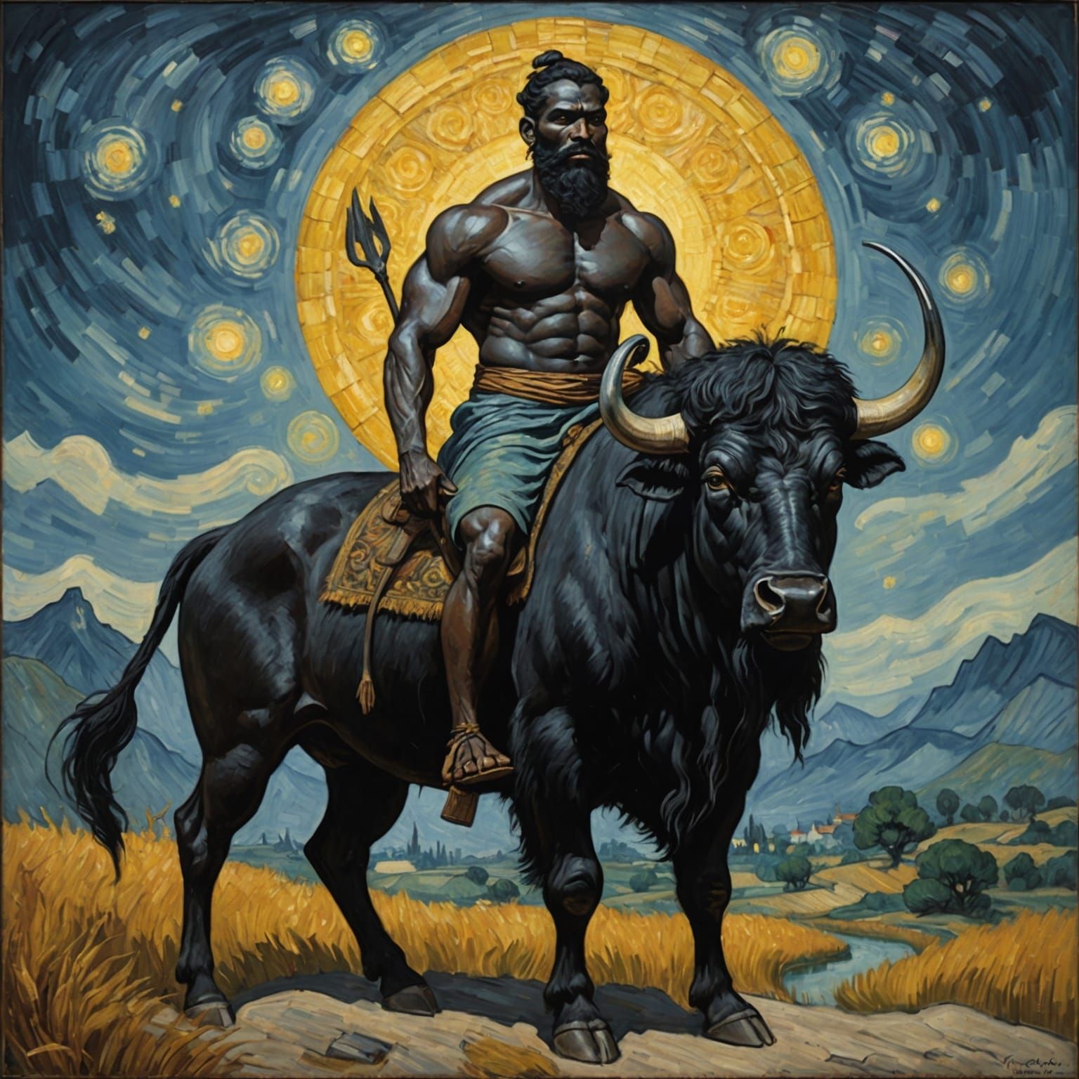 Yamaraj Rides a Buffalo: Expressionist Impasto Portrait