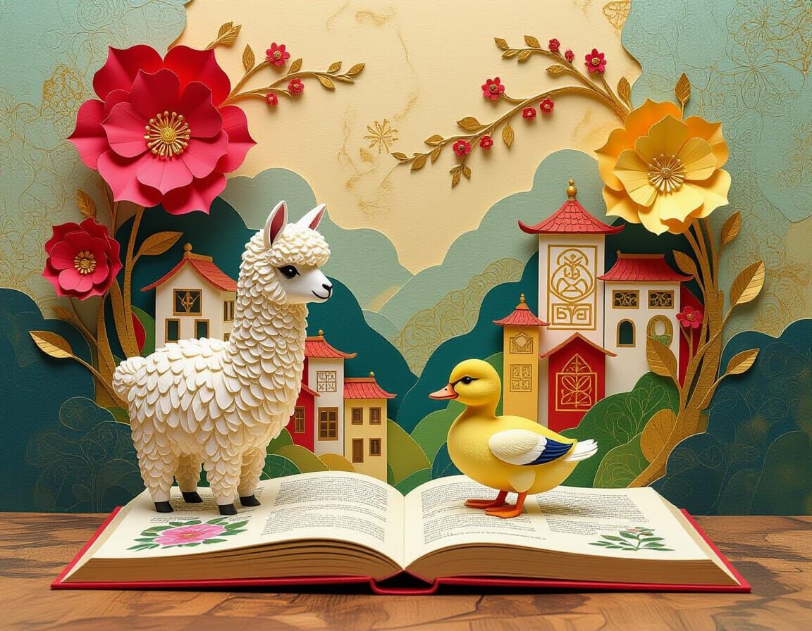 Alpaca and Duckling Explore Paper City