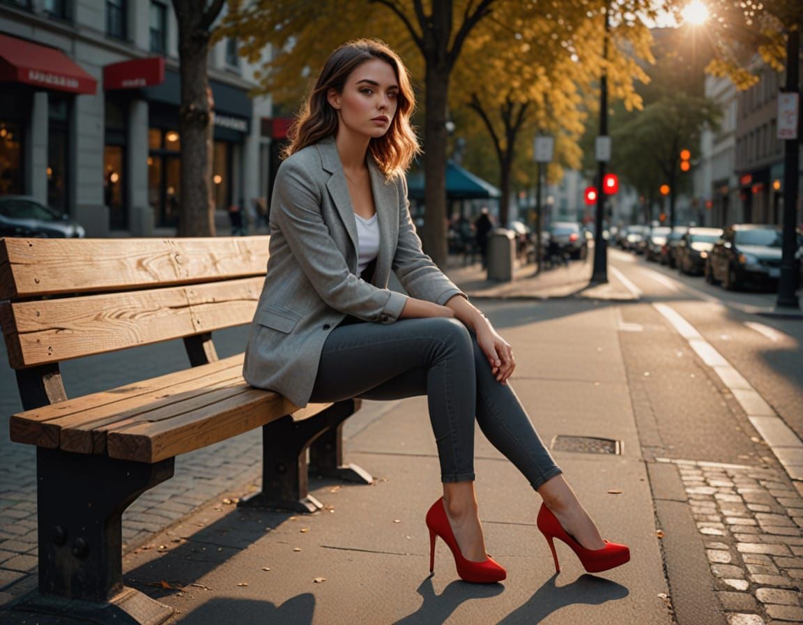 Confident Woman in Urban Portrait, Digital Art