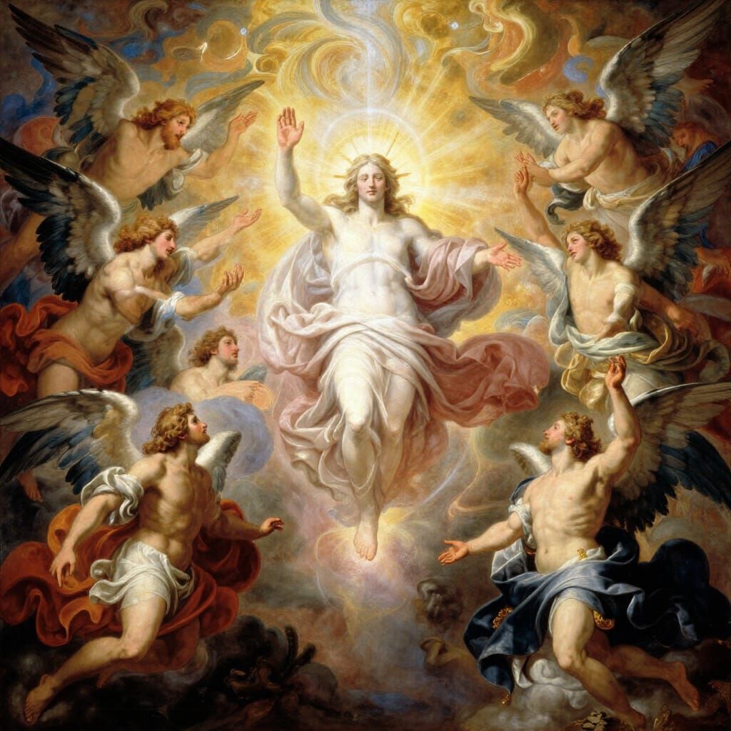 Angelic Host Surrounds Divine Presence in Baroque Style