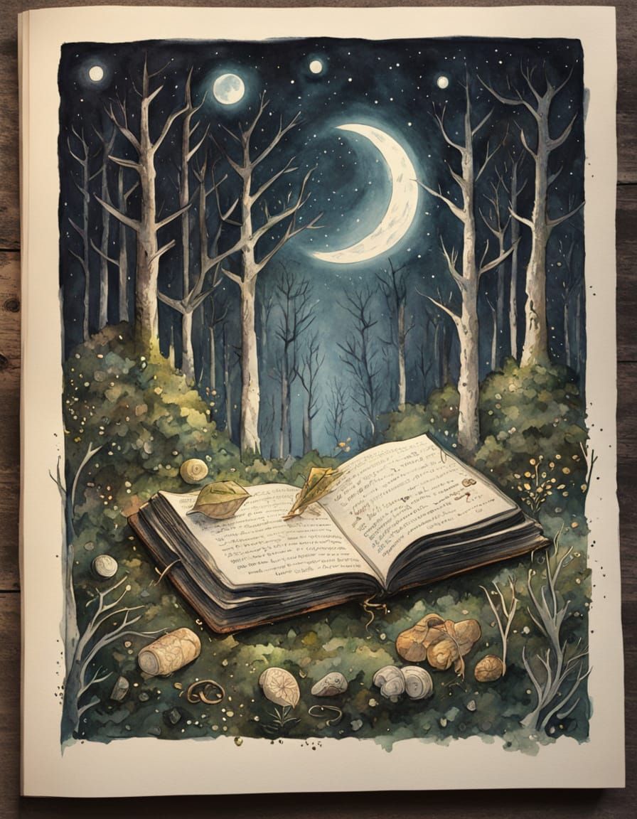 Enchanted Spell Book Under Moonlight