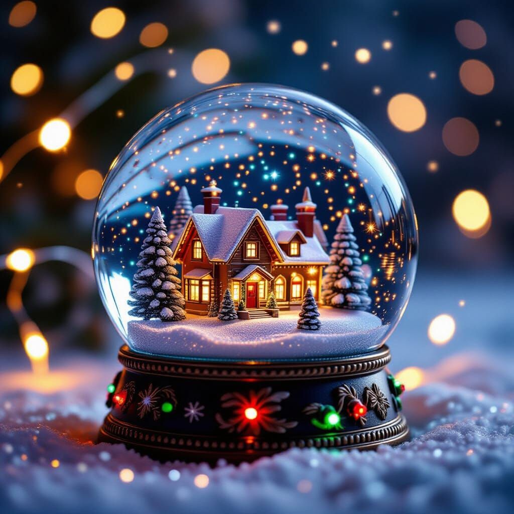 Photorealistic Snow Globe with Miniature Christmas Village