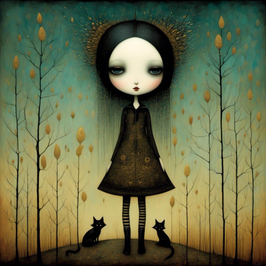 Pouty Girl in Surrealist Goth Style