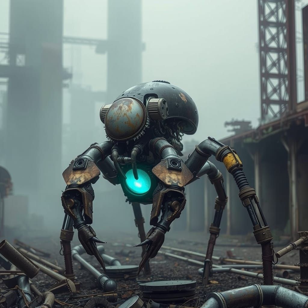 Grotesque Mechanical Arachnid in Dark Biomechanical Art