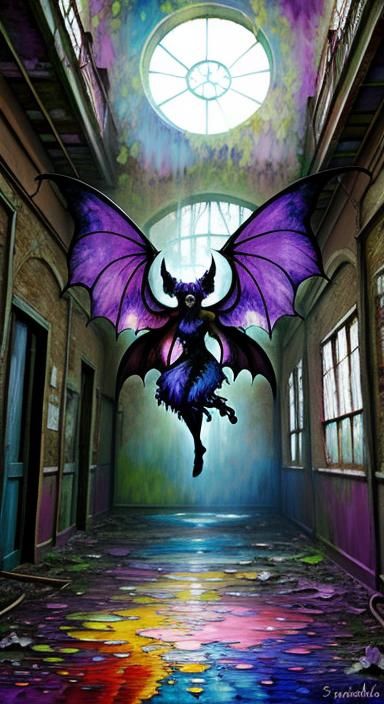 Psychedelic Pastel Bat Fairy in Acrylic Pour Art