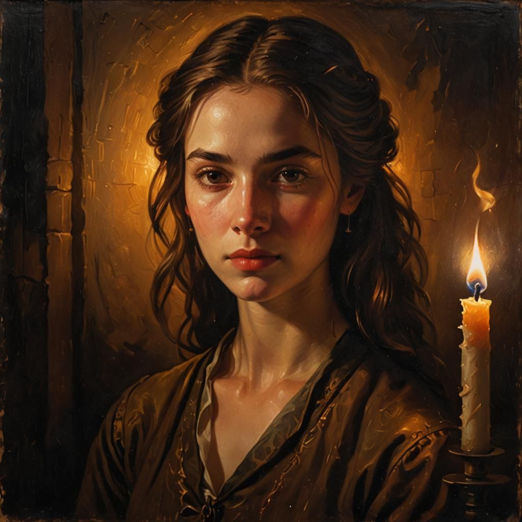 Dramatic Candlelit Portrait in Tenebrism Style
