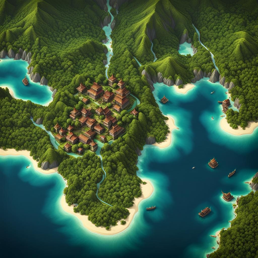 Tropical Island Chain World Map in High Definition