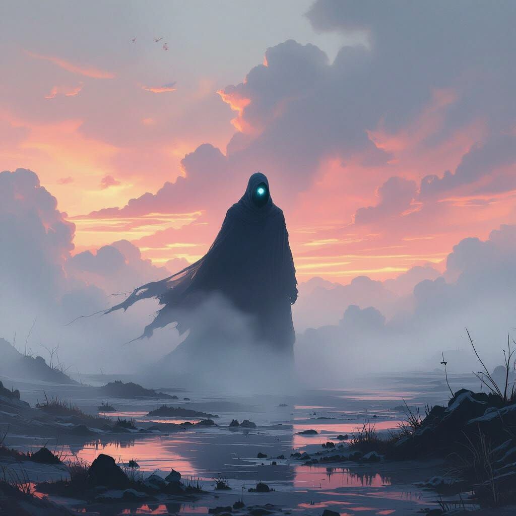 Mysterious Figure in Dreamscape, Futuristic Digital Art