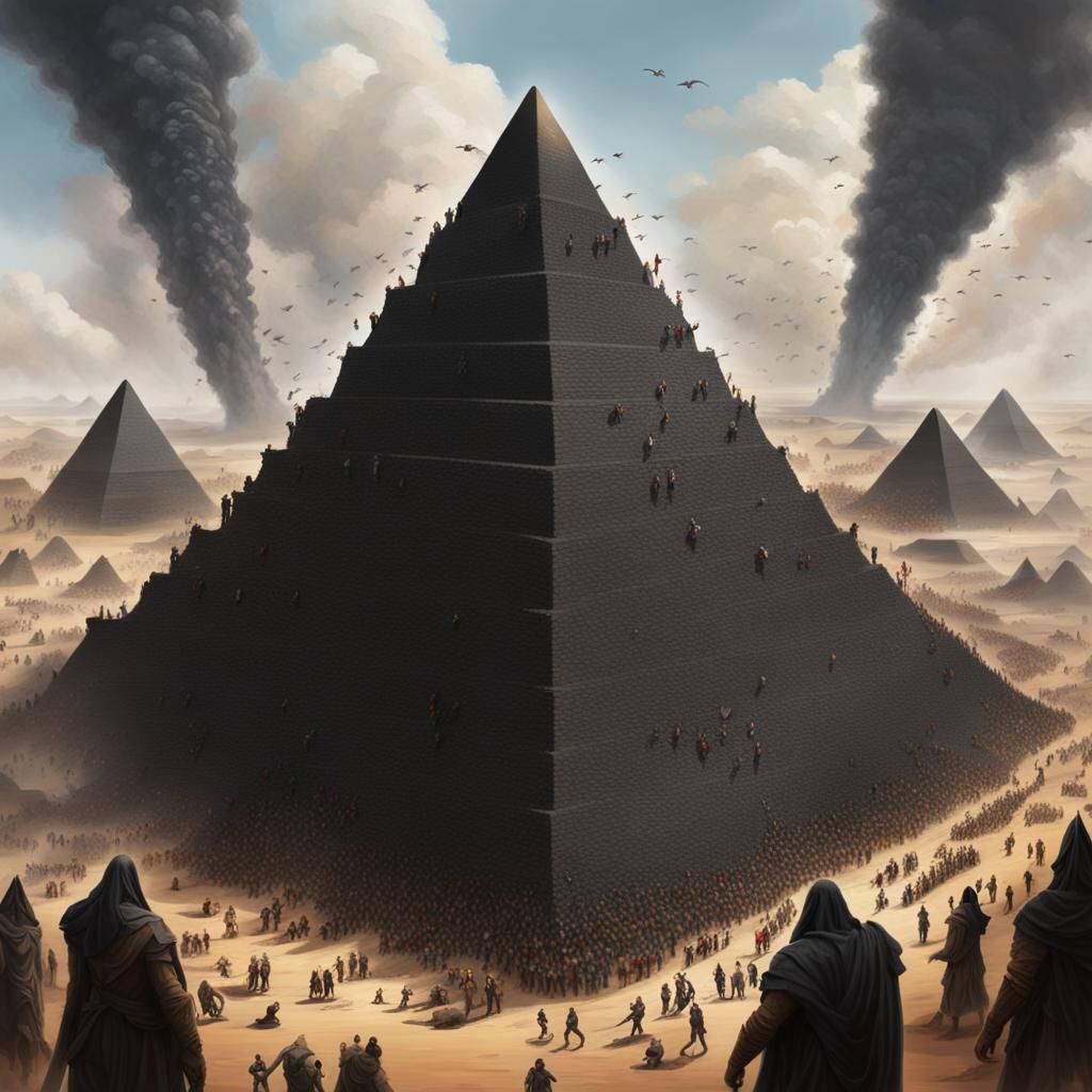 Colossal Giants Building Pyramids: A Matte Painting