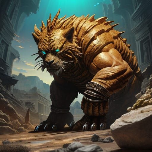 Glowing Tuátara Masterpiece in Amber-Like Ruins