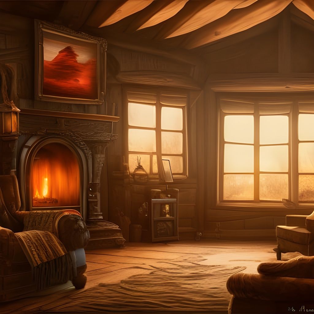 Cozy Cabin Fireplace in Detailed Matte Painting