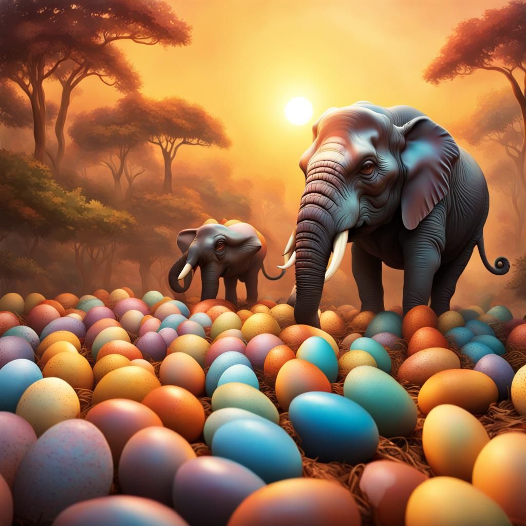 Elephants and Upside-Down Eggs at Sunrise