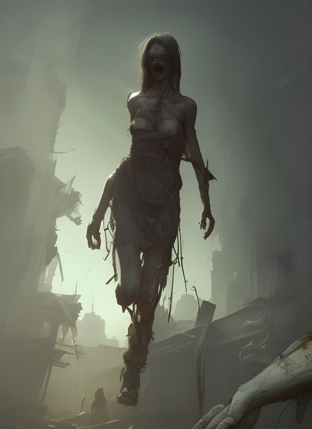 Undead Portrait in Ruined Building, Hyperdetailed Concept Ar...