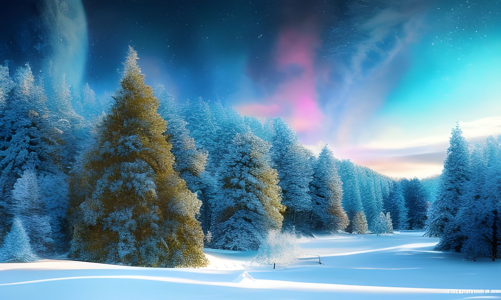 Colorful Winter Wonderland with Cosmic Sky