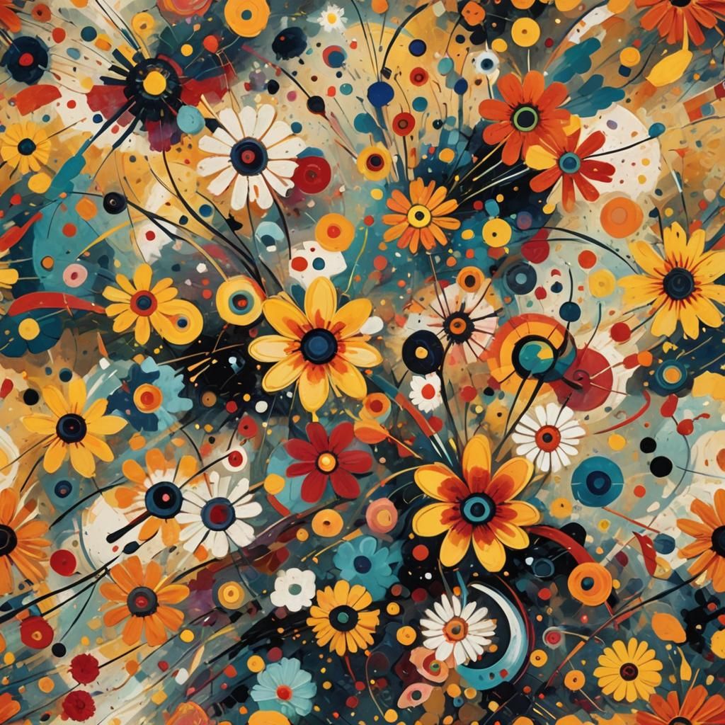 Vibrant Abstract Expressionism: Swirling Floral Composition