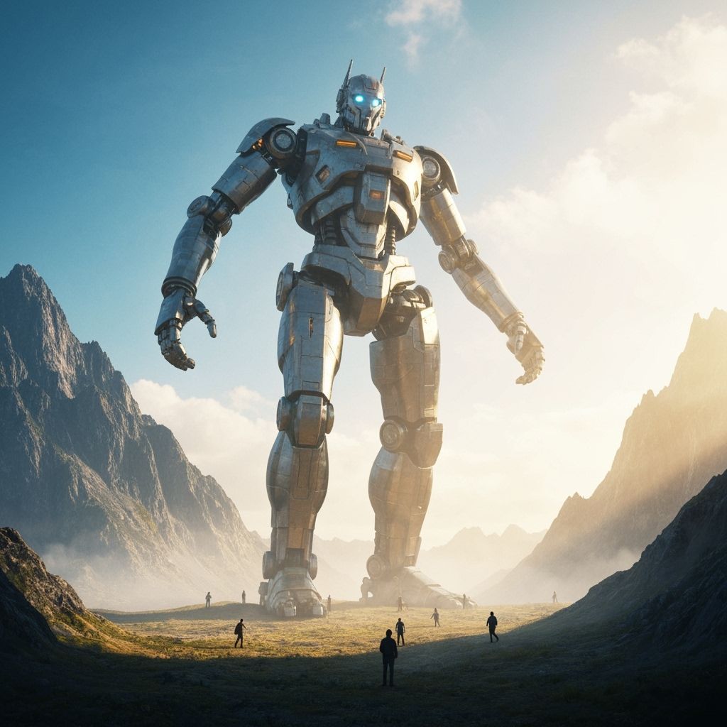Colossal Robot Towering Over Mountain Peaks