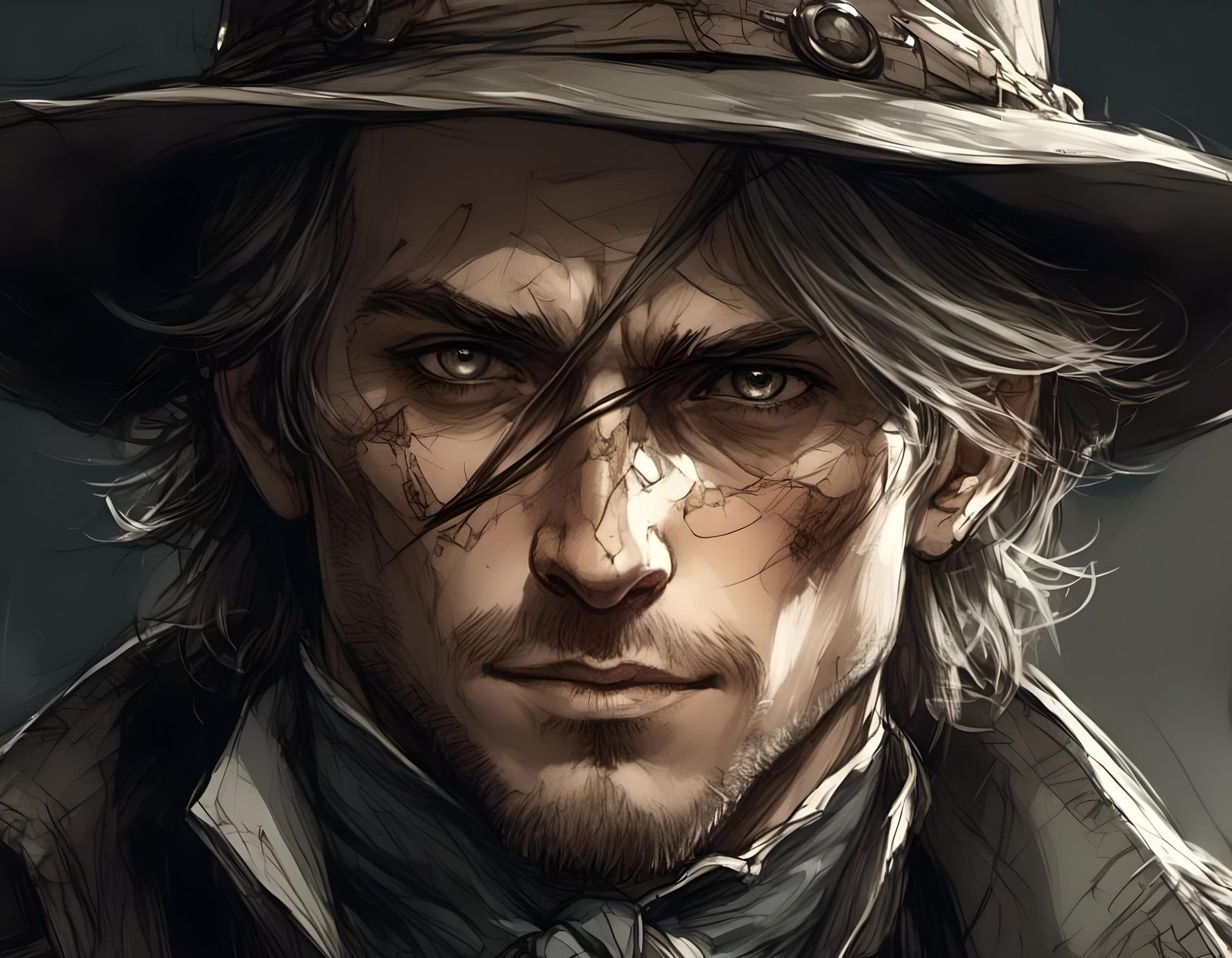 Handsome Jock as Bloodborne Hunter in Anime Style