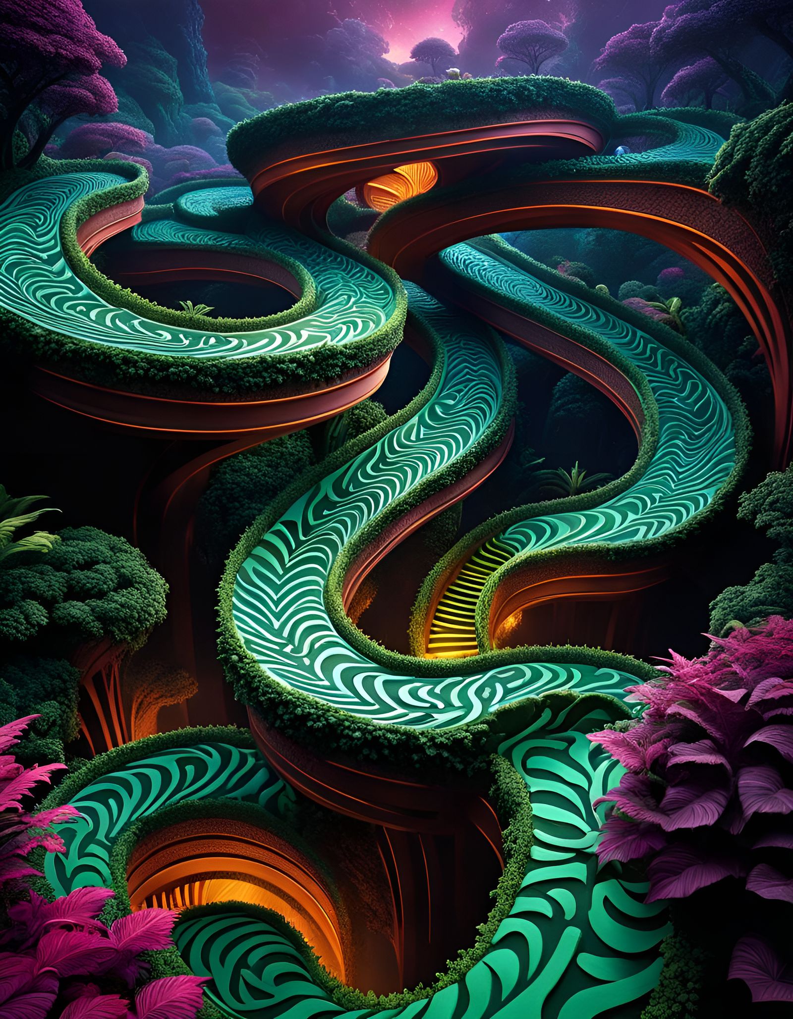 Draconic Hedge Maze in Fractal Op-Art Style