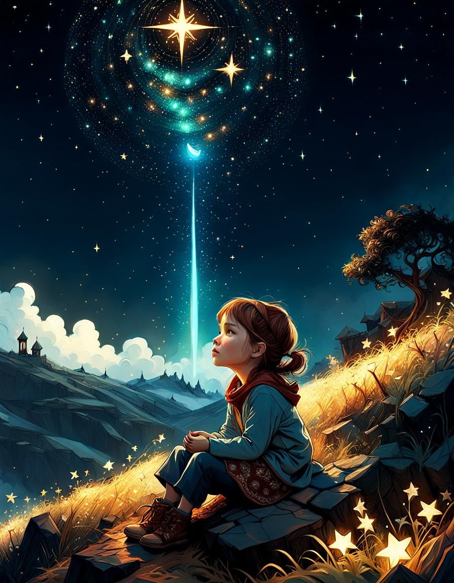 Girl Gazing at Stars: Digital Concept Art