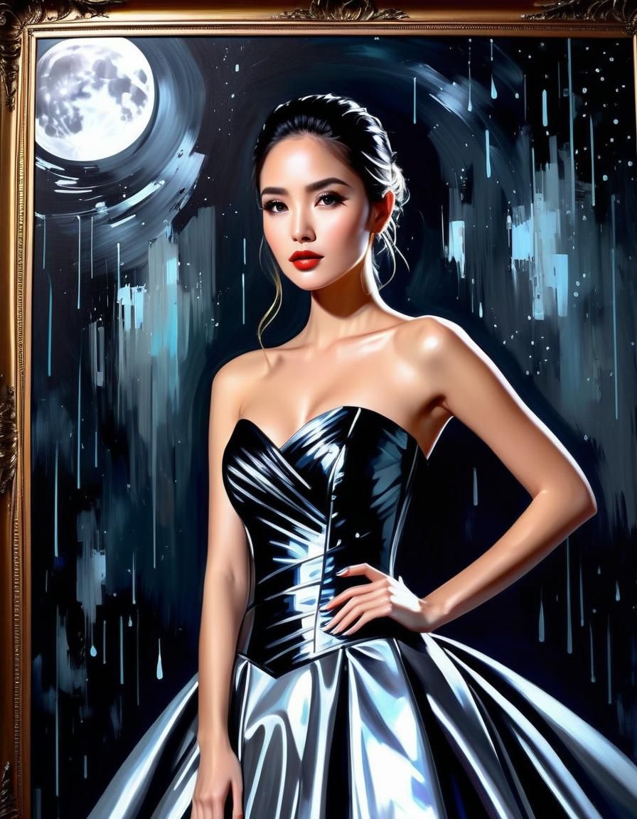 Moonlit Woman Gazing in Mirror: Digital Glitch Art