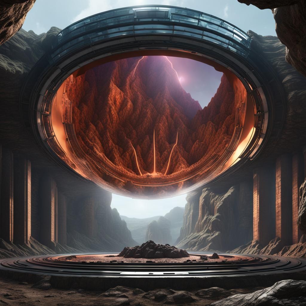 Sci-Fi Alien Building in Impact Crater