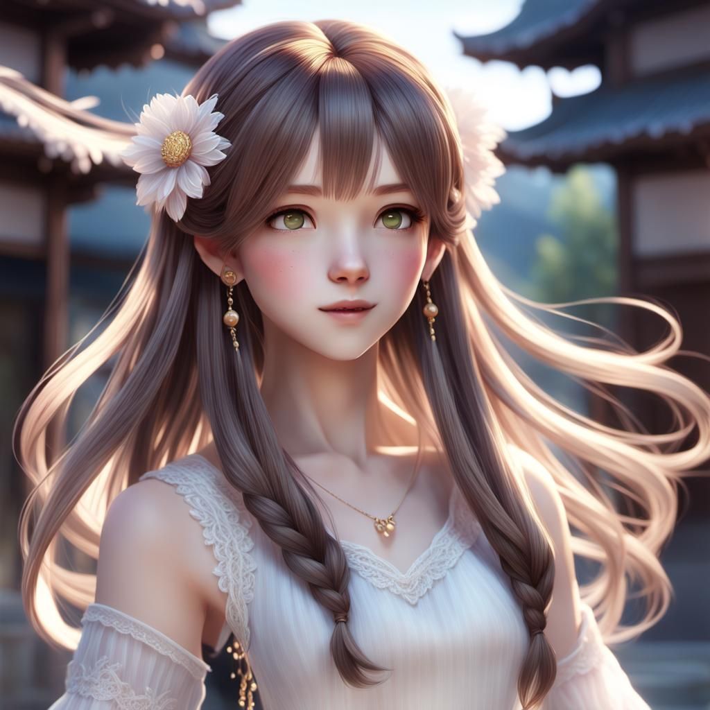 Anime Woman in Sunlight: 3D Rendered Art