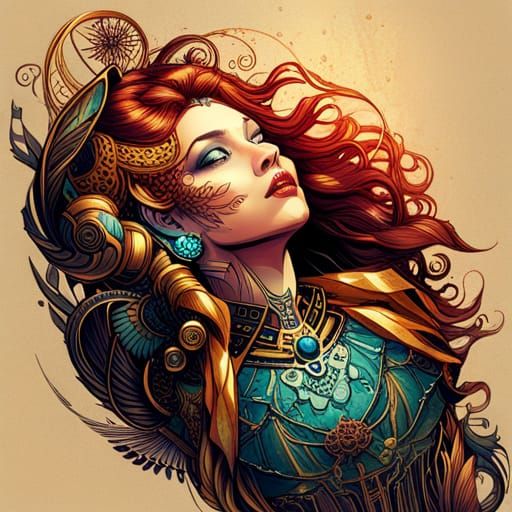 Steampunk Cybernetic Aztec Queen in Digital Painting