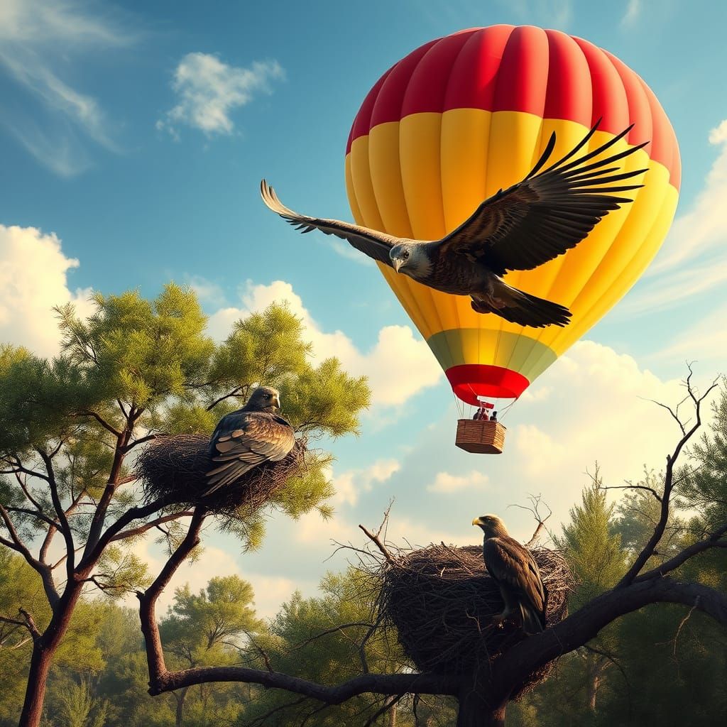 Condor Soaring Above Hot Air Balloon, Remington Style