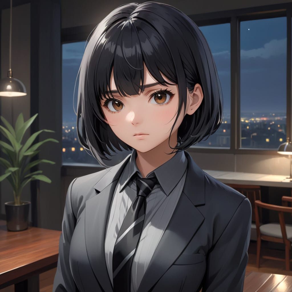 A Young Woman Wears a Tailored Suit in a Mysterious Nighttim...