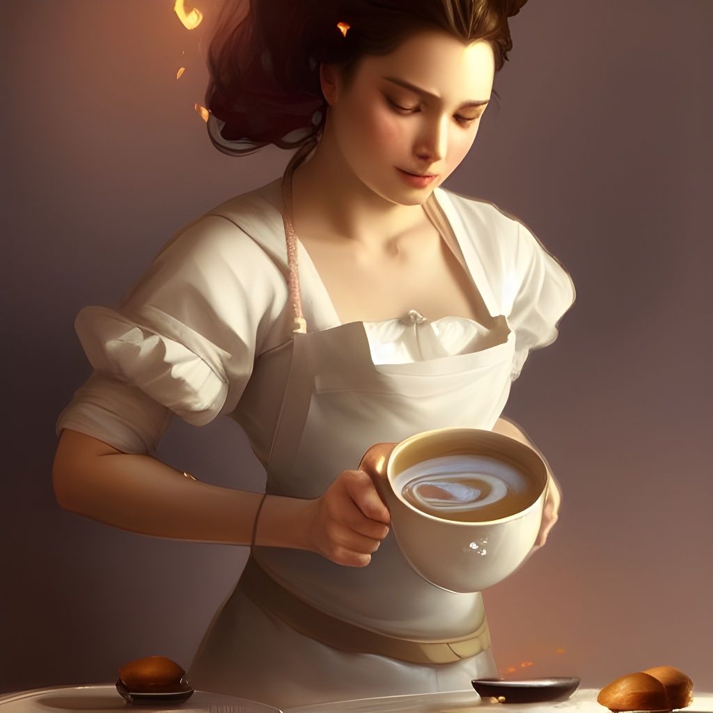 Detailed Portrait of Maid Making Coffee
