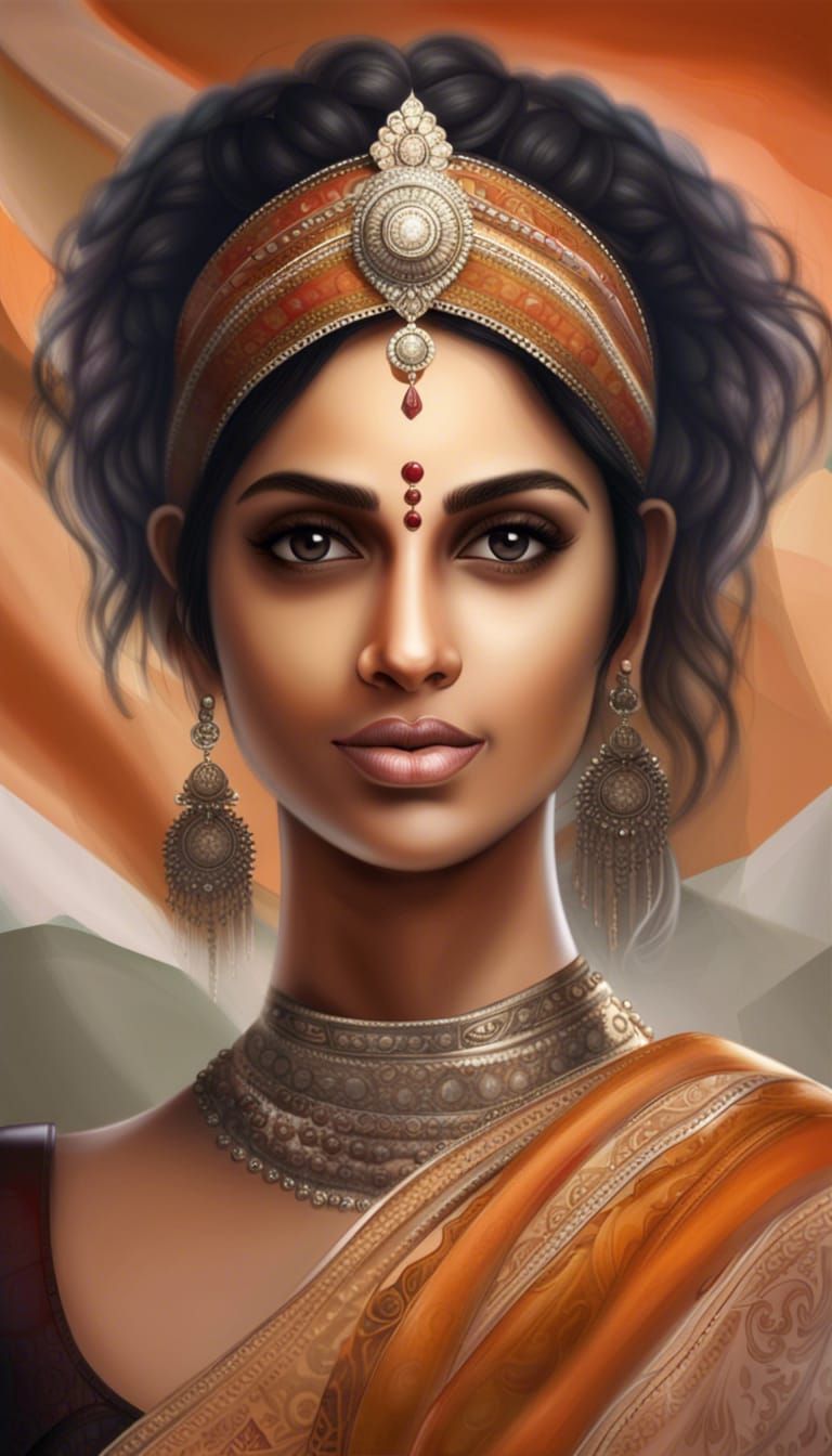 Woman Embodies India in Hyperrealistic Style