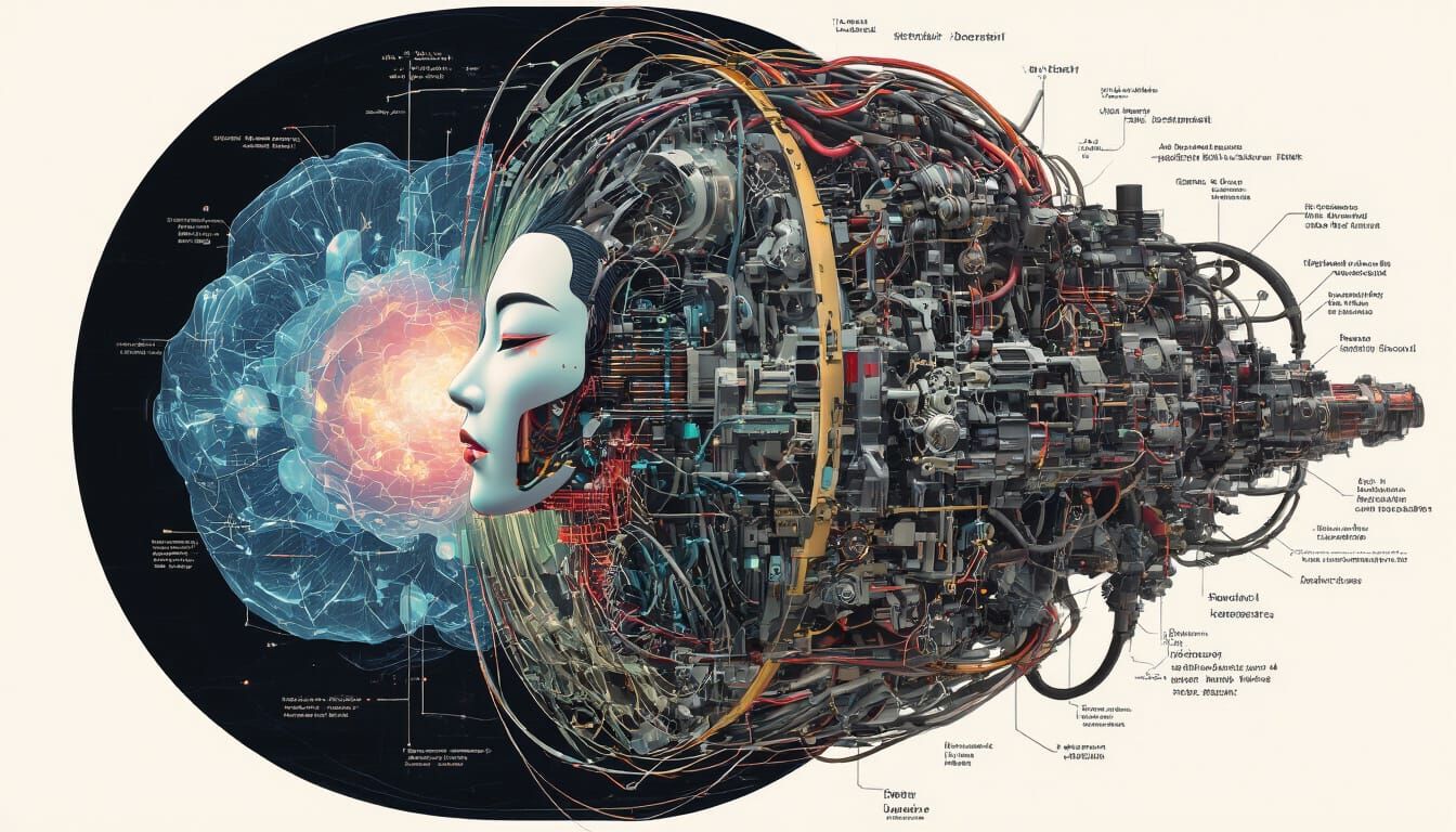 Glass Nebulae Geisha Cyborg in Cyberpunk Style