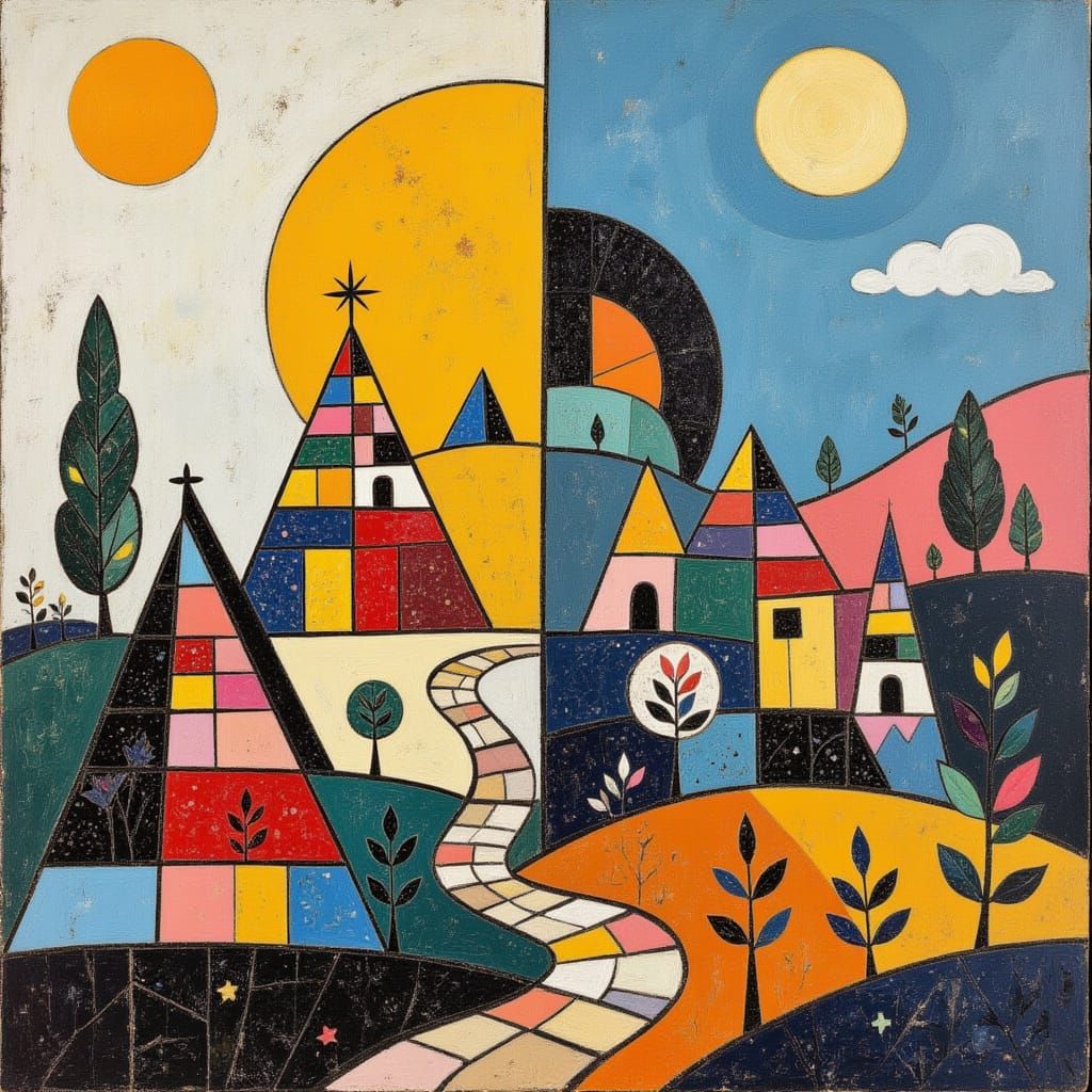 Abstract Geometric Garden with Oil Painting Textures