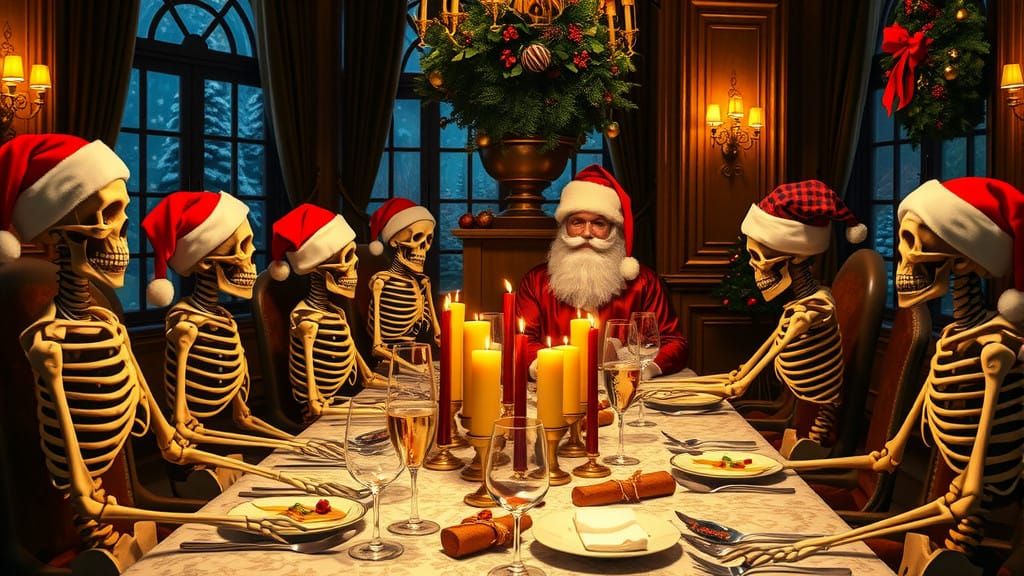 Skeletons at a Luxurious Christmas Feast