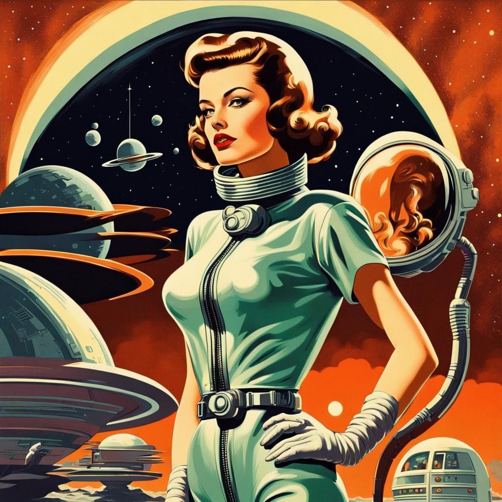 Retro-Futuristic Pinup Girl on Alien Planet