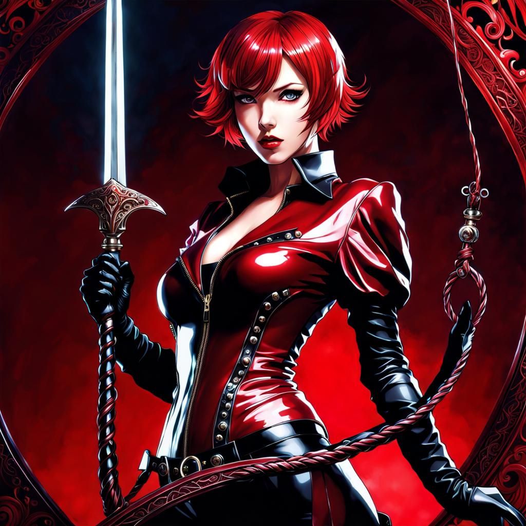 Gothic Woman on Horse in Red Latex, Splash Art