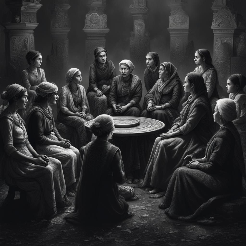 Women in Circle: A Detailed Matte Portrait