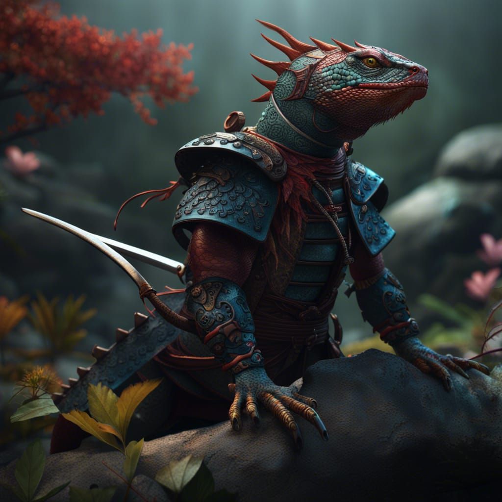 Samurai Lizard in Detailed Matte Painting