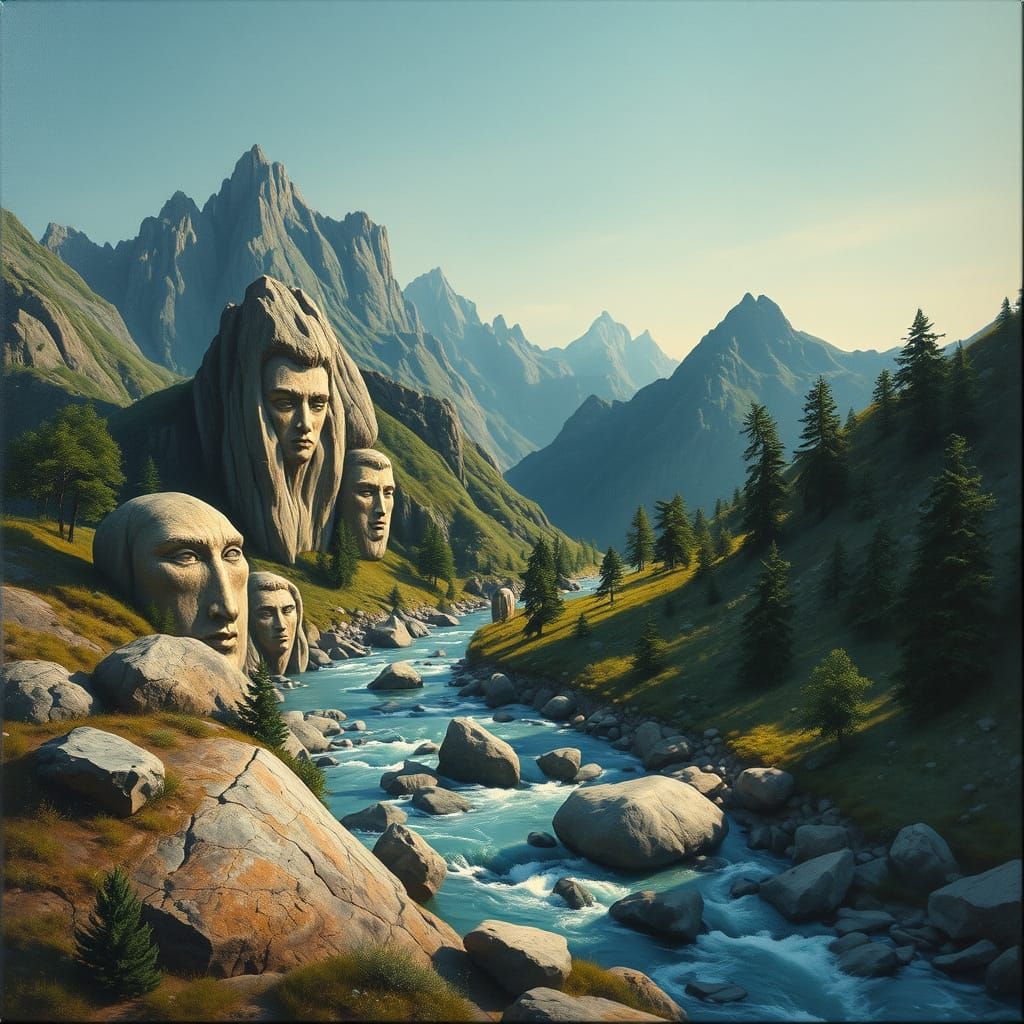 Surreal Mountain Landscape with Facial Features