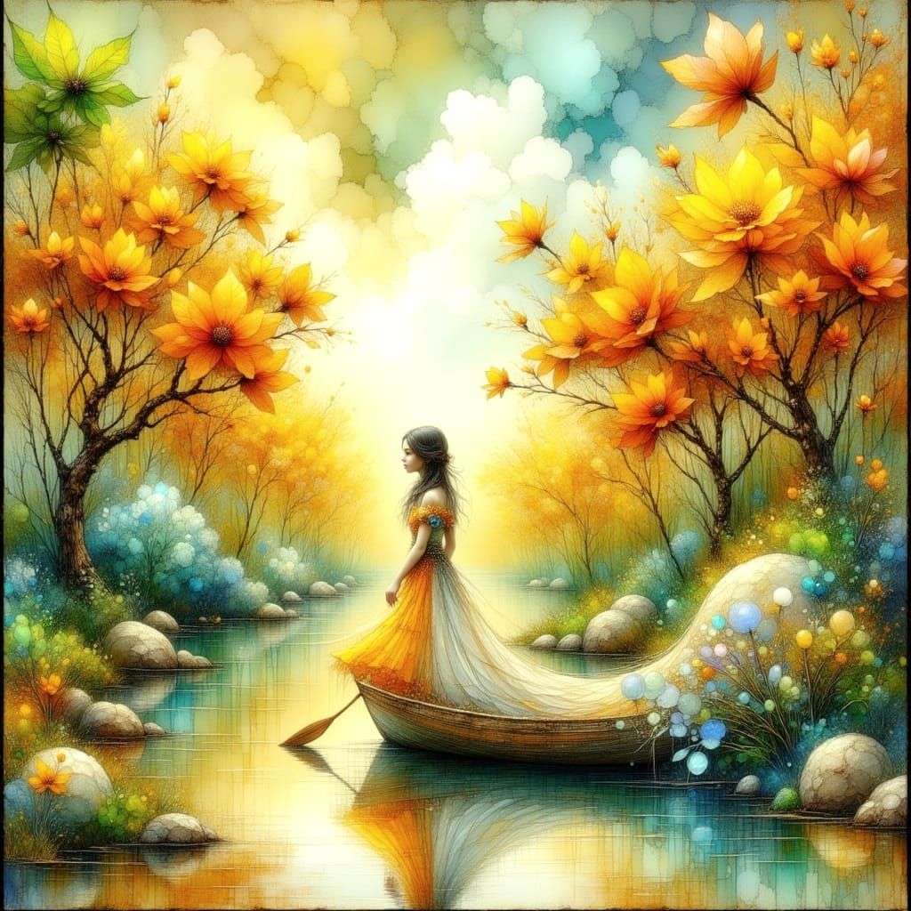 Kaleidoscope River: Ink Wash Painting with Metallics