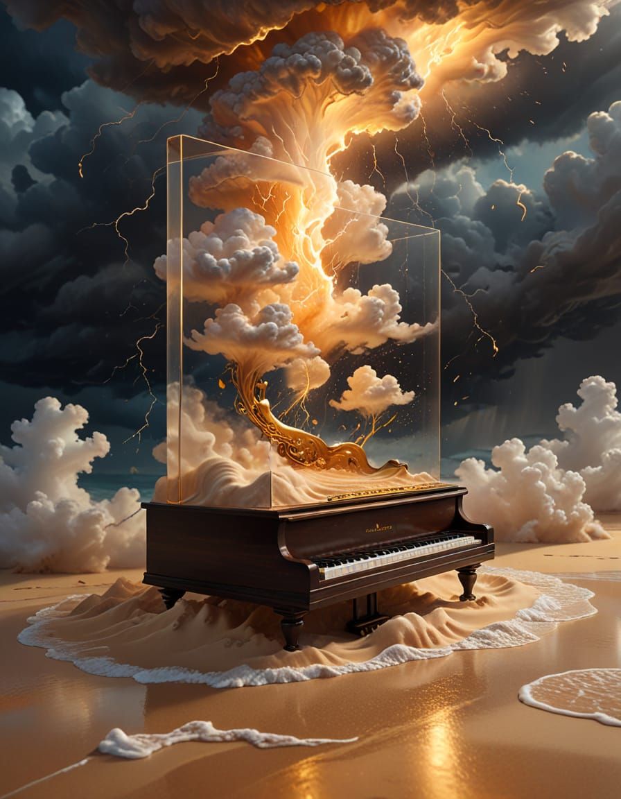 Surreal Translucent Thunderstorm with Glowing Elements