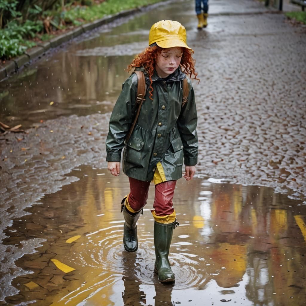 Impressionist Portrait of Woman Reflected in Puddle